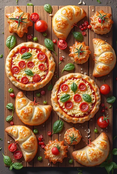 Make a food poster wgich  has fhe following details   mini pizza p8  half moons p6