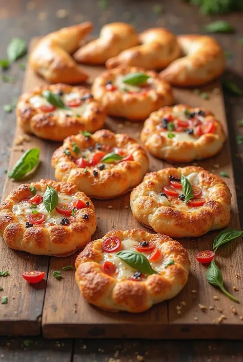Make a food poster wgich  has fhe following details   mini pizza p8  half moons p6