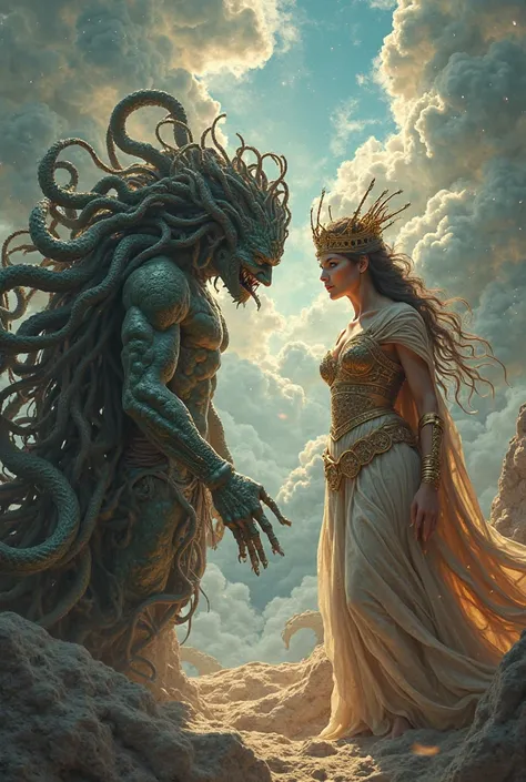Representation of Medusa and Athenea from Greek mythology 