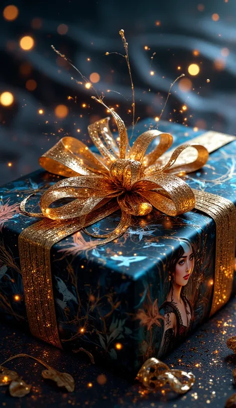 Titanic print on gift box , Titanic world gift box with ribbon on it , cool shiny , magical fantasy , pirate hot girl print gi...