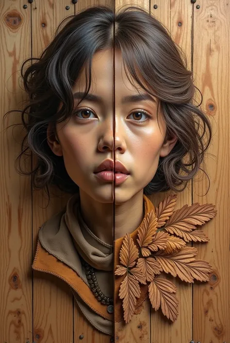 I photograph a person,later, this photo turns out to be a wooden painting. Create a video