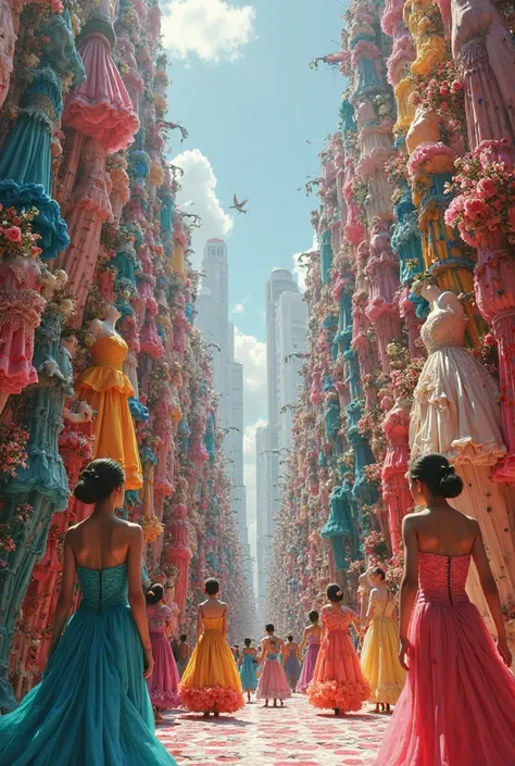city made out of dresses and pants