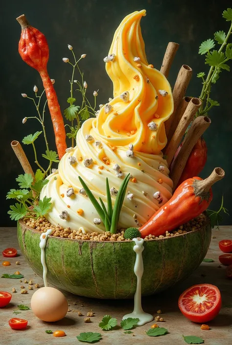 Colorful, with a message. Boil coconut milk, vegetable trowel, add egg yolk.
