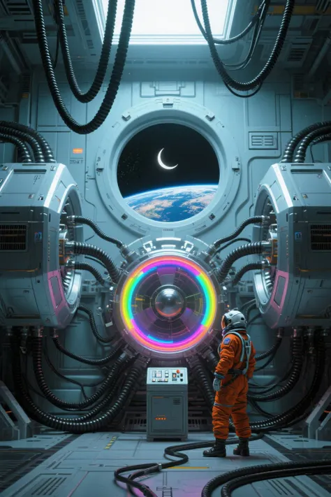 cyberpunk、 the cores of the warp engines of a newly constructed space battleship.、 In the center is an elliptical reactor contai...