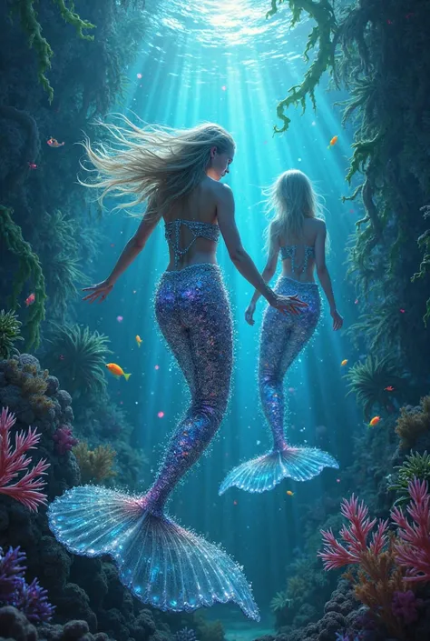 Electronic mermaid party at the bottom of the sea 