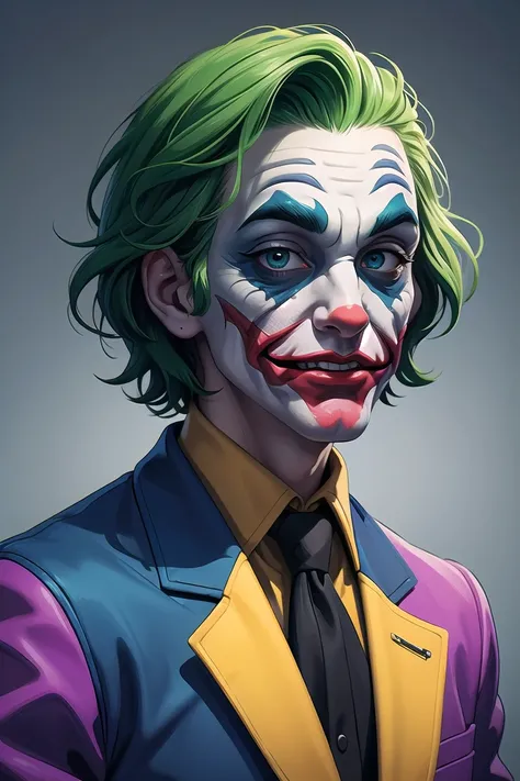 joker in a suit and tie with green hair