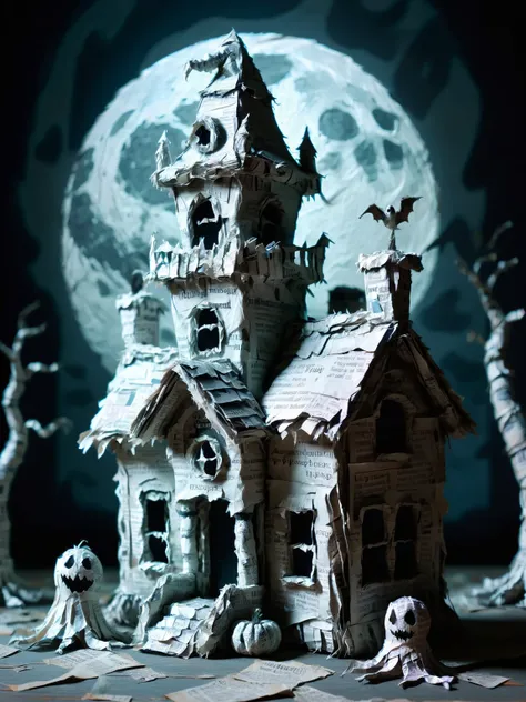 ais-papiermache haunted mansion, where eerie paper ghosts and ghouls come to life in the moonlight <lora:papier_mache_style_sdxl...