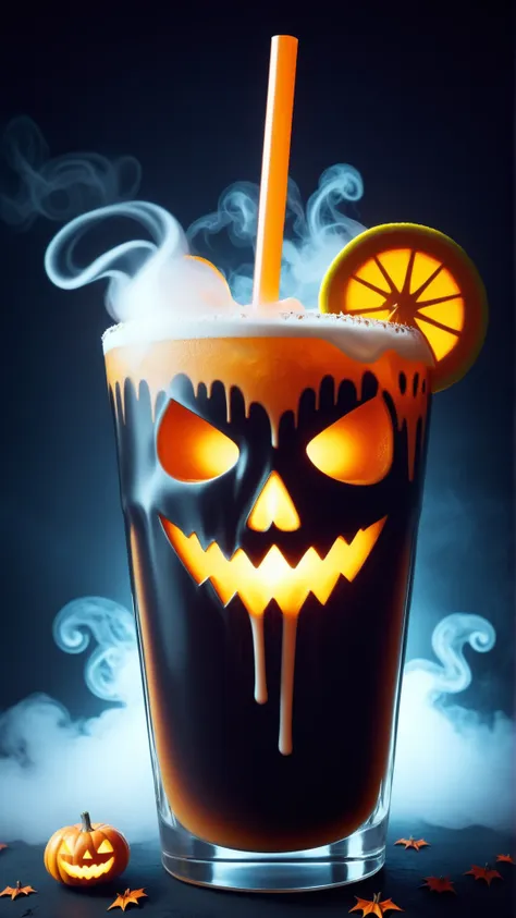 <lora:halloweenglowstylexl:1>halloweenglowstyle drink, horror \(theme\),  dark, atmospheric, night, glow, (masterpiece:1.3) (bes...