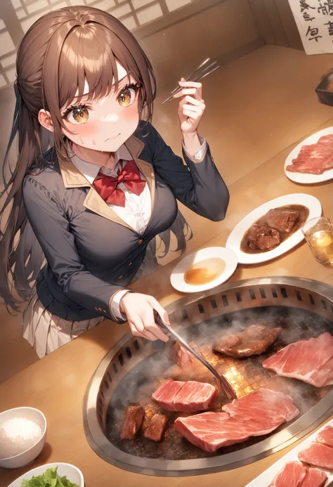 1girl, <lora:sdxl2-flat2-512b:-1>,medium breasts,school uniform,
<lora:yakiniku_xl_v1:0.9>,yakiniku, rice, meat, salad,
from beh...