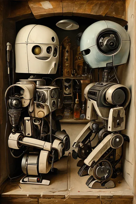 masterpiece,best quality,<lora:tbh189-:1>,style of  hieronymus bosch, portrait of housework robots