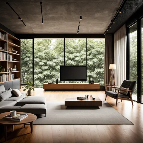 cinematic photo,mrares, ((wabi-sabi style:1.5)), (wabi-sabi_style:1.5), (Zen:1.5),(wabi-sabi elements:1.3), modern living room, ...