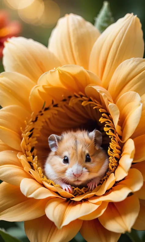 4n1v3rs3, zpdxlrl, award winning photography of  a small hamster sleeping inside a big flower