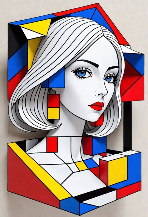 a painting of a woman with a colorful cube on her face