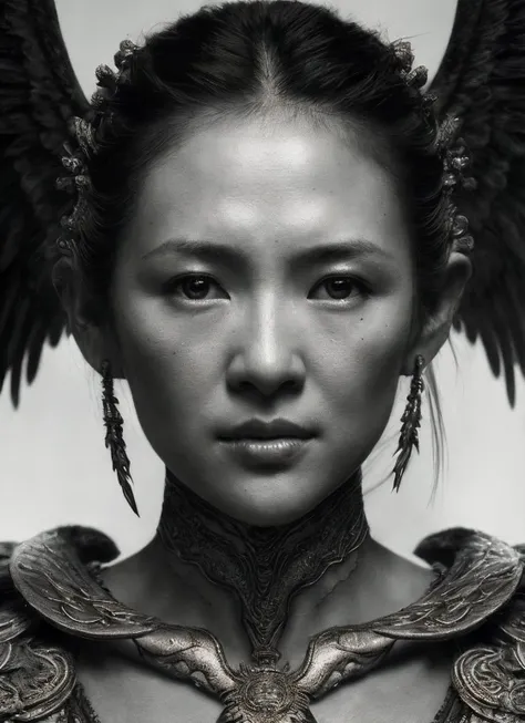close up RAW photo of winged warrior sks woman, detailed textures, sharp focus, ultra high pixel detail, absurdres, cinematic, i...