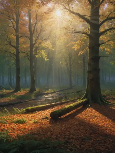(masterpiece, best quality:1.2), 4k, 8k, intricate details, Stillness of forest, So fell autumn rain, Life gives its applause, f...