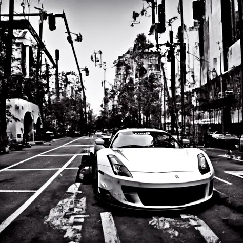 textless, christianbale highly detailed street architecture, road signs, expensive parked cars, ferrari