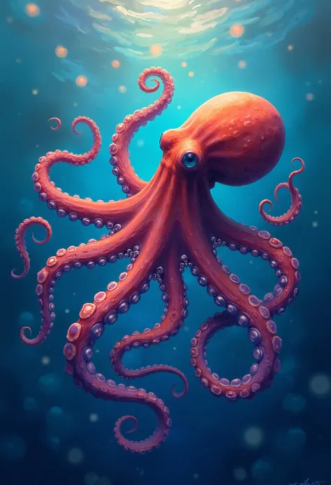 "Create an abstract representation of emotional recovery and resilience using the theme of an octopus. Focus on intertwining, sp...