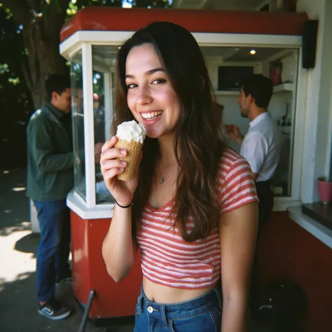 <lora:disposablecamera_v10:1> stl
a young russian women in her 20s, eating ice cream, by a soviet ice cream stand, summer vibes,...