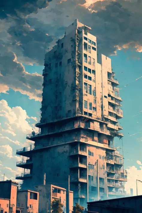 a close up of a tall building with a sky background