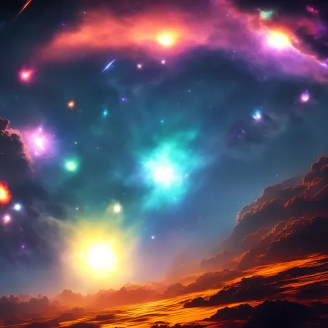 there are many lights of different colors in the sky above the clouds, space sky, cosmic and colorful, cosmos sky, cosmos sky, c...