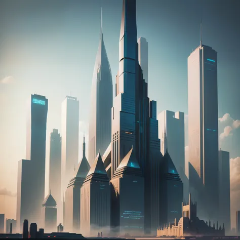 skyscrapers　cyberpunked　epcot　top-quality　​masterpiece　超a high resolution　skyscrapers towering above the ground　sci-fi art　huge ...