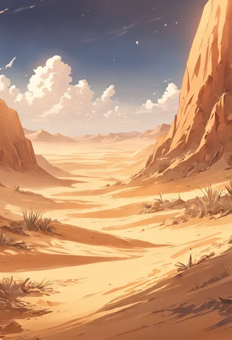 yellow sand in the sky，the background is a vast desert, desert oasis，richcolors，digital landscape art, detailed scenery —width 6...