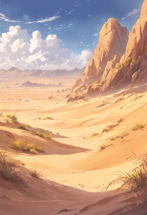 yellow sand in the sky，the background is a vast desert, desert oasis，richcolors，digital landscape art, detailed scenery —width 6...