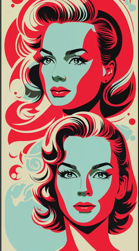 vector for t-shirt print of a female face style 50's science fiction movies, imagem de estilo de filmes antigos dos anos 60, ima...