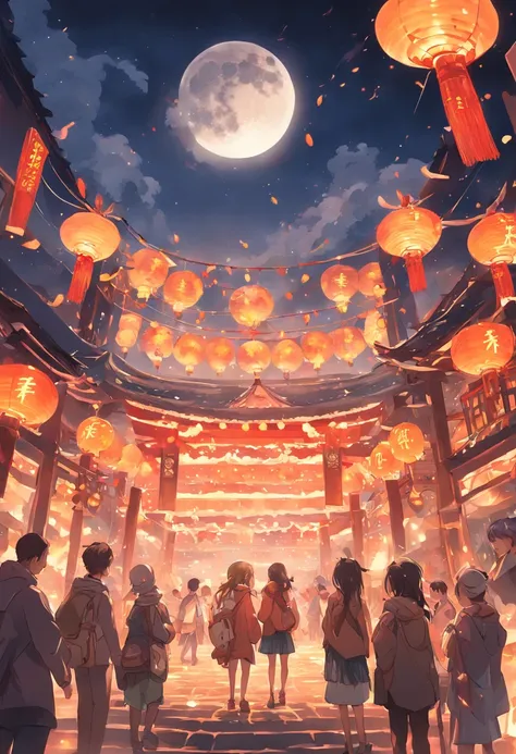 mid-autumn festival、moon、themoon、solar stars、mooncake stalls、concert、band、fire works、uavs、environment friendly、tradit、celebratin...