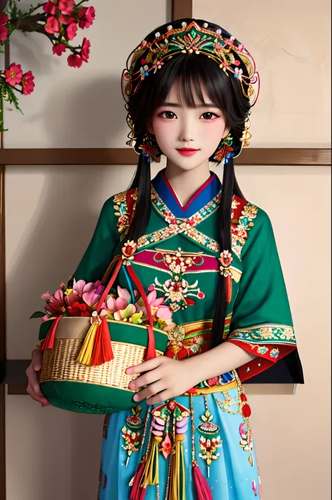 masterpiece, best quality,beautiful face,beautiful eyes,looking at viewer,the hmong girl, adorned with intricate embroidery and ...