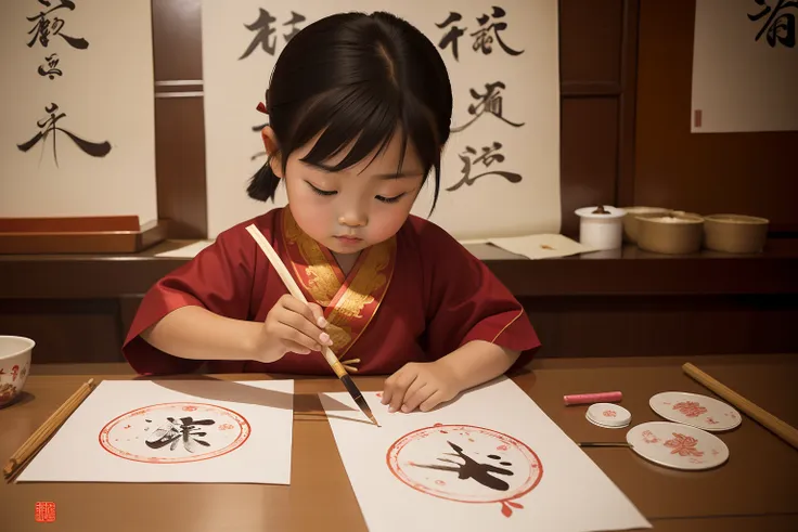 date: 2010
country: china
description: a child diligently practices traditional calligraphy, using an ink brush to delicately cr...