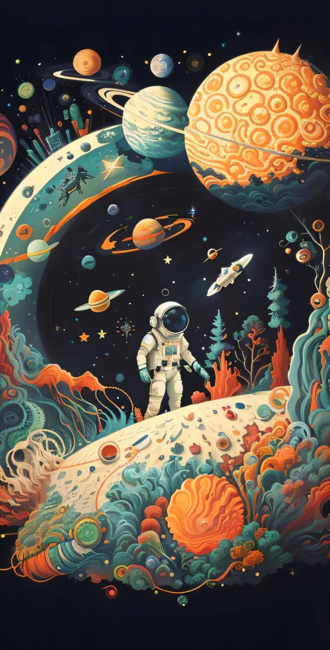 space scene with close-up of astronauts on planet, space, cosmic space, space travelling, space travelling, cosmic space, outers...