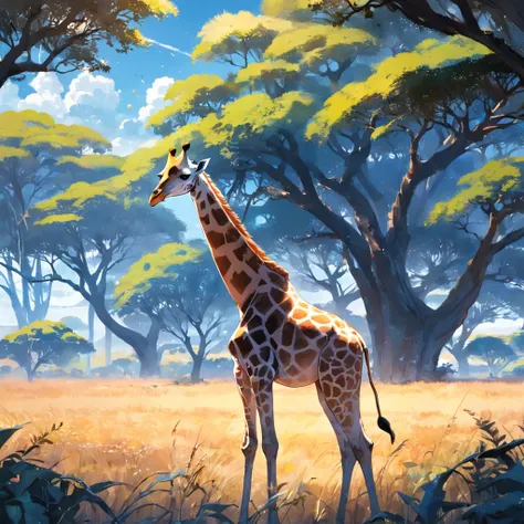 (giraffe in a sunny savannah:1.3)