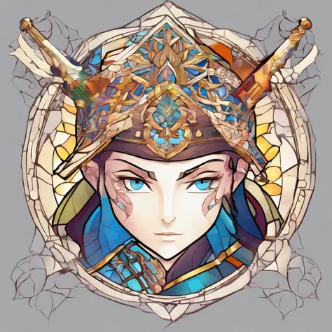 3d character bust of a swordsman, character concept, hand drawn cartoon illustration, Solid and vivid background, Fine, detailed...