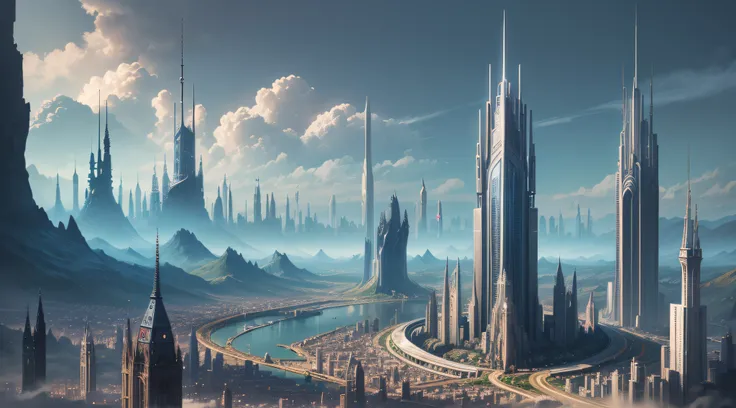 futuristic city, fantasy, 24th century, england