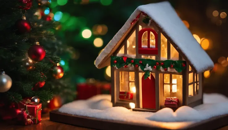 /imagine prompt: A beautiful wooden board shows a warm Christmas scene. On this wooden board, you can see a winter scenery cover...