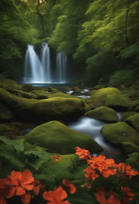 Um menino perdido numa floresta com cores vivas