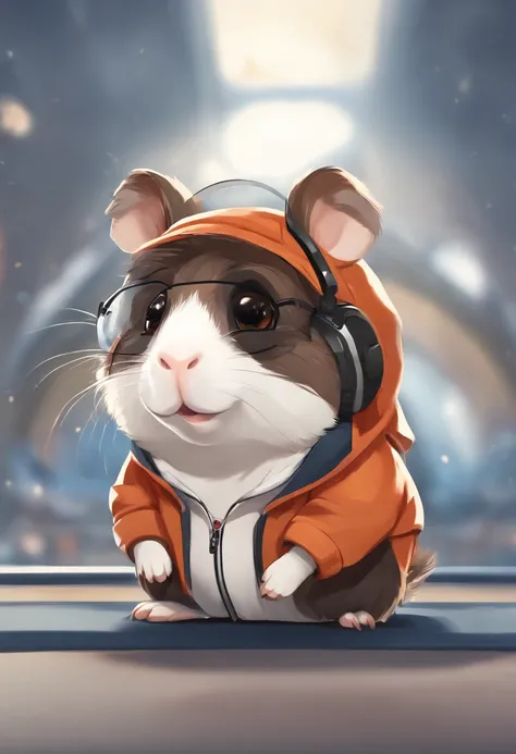 Perfect centering, Cute cavia, cute Guinea pig, Wear a student team jacket, Wearing sunglasses, Wearing headphones, cheerfulness...