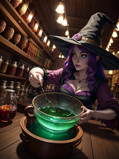 [Witch Brewing Potion], [Arte Digital], [Estilo Cartunesco], [Morgana CartoonArt], [Artistation], [Cartoonish resolution], [Vivi...