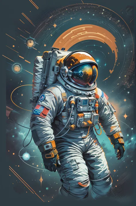 (best quality,realistic:1.2,ultra-detailed),(vector),(t-shirt print style),(astronaut),(graphic art),(white background),(realist...