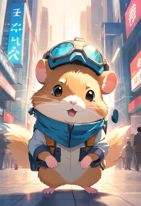 Jolly Hamster, Hung with weapons, Helmet on his head, trades on the stock exchange