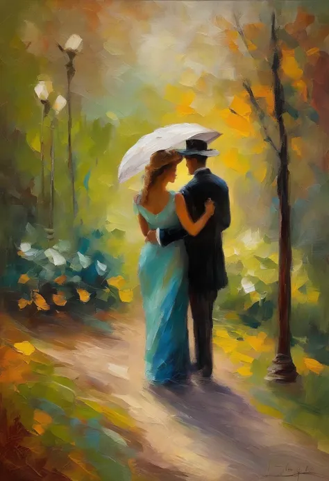 a walk in the park, a heartfelt moment between two lovers their tender gestures reflect the sweet melody of a love affair in the...