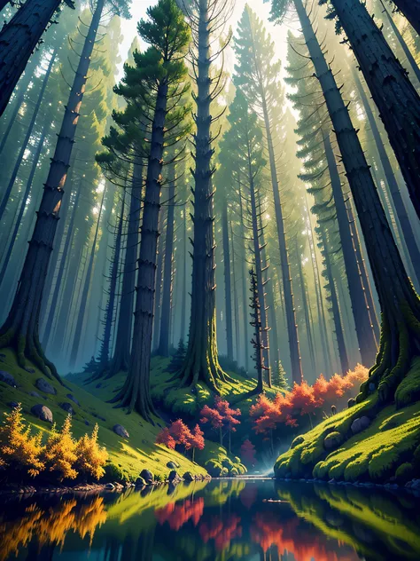 pixel art, forest, intricate, colorful, high contrast colors, very detailed, high quality, made by aase berg, panoramic shot, ci...