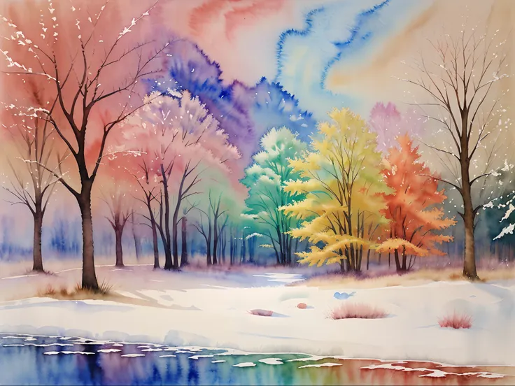 seasonal depictions: artists often create watercolors that represent the different seasons, showcasing the colors and moods of e...