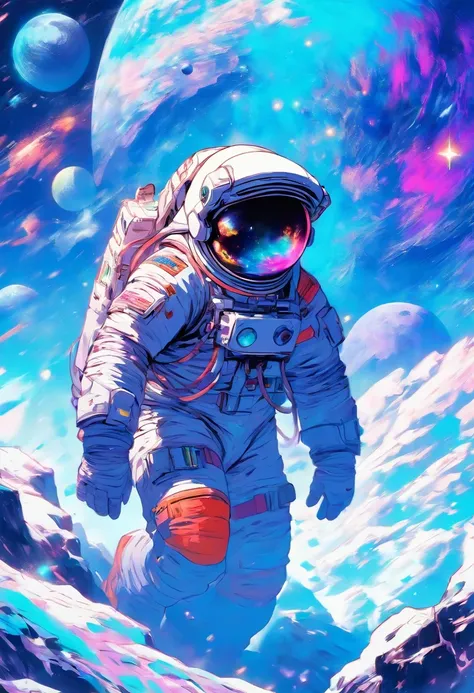 （astronauts struggle to climb an ingenious poster in a snowy mountain）, （struggling：1.37），（climbing：1.1），（background with：this i...