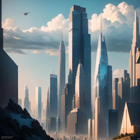 huge mountain，skyscrapers，​masterpiece，cyberpunked，60 times the height of the building，超a high resolution，planet earth，best qual...