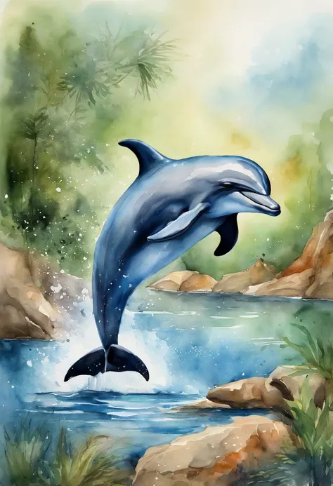 dolphin water color art style