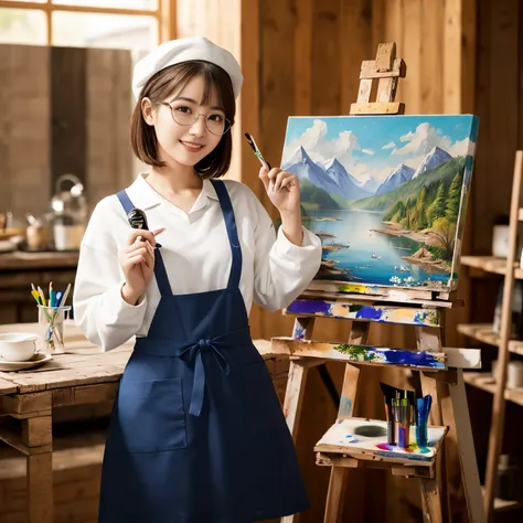 (top-quality、masutepiece、in 8k、top image quality)、(1 photo:1.7)、(1人の女性、1 beautiful girl)、(painting on canvas、towards the canvas、...