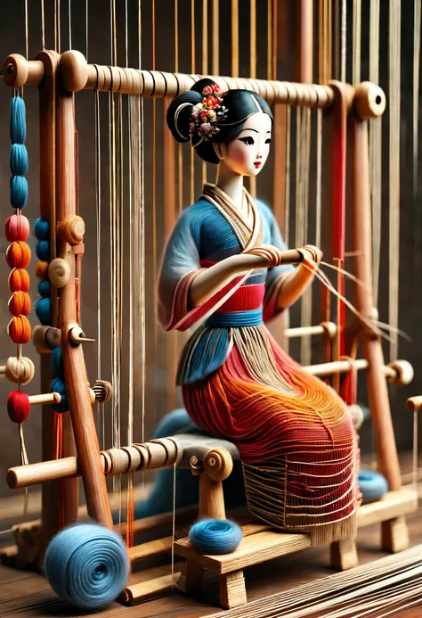 china&#39;s unique high-end carpenter sculpture style，the character is full body，side，（mechanical doll sitting in front of ancie...