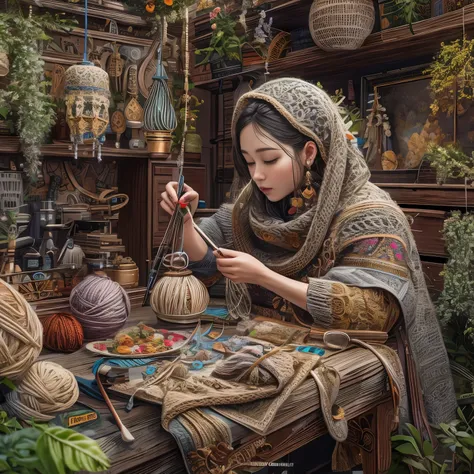 (la best quality,high resolution,super detailed,actual),lovely knitting station，a masterpiece full of fantasy elements）））， （（bes...